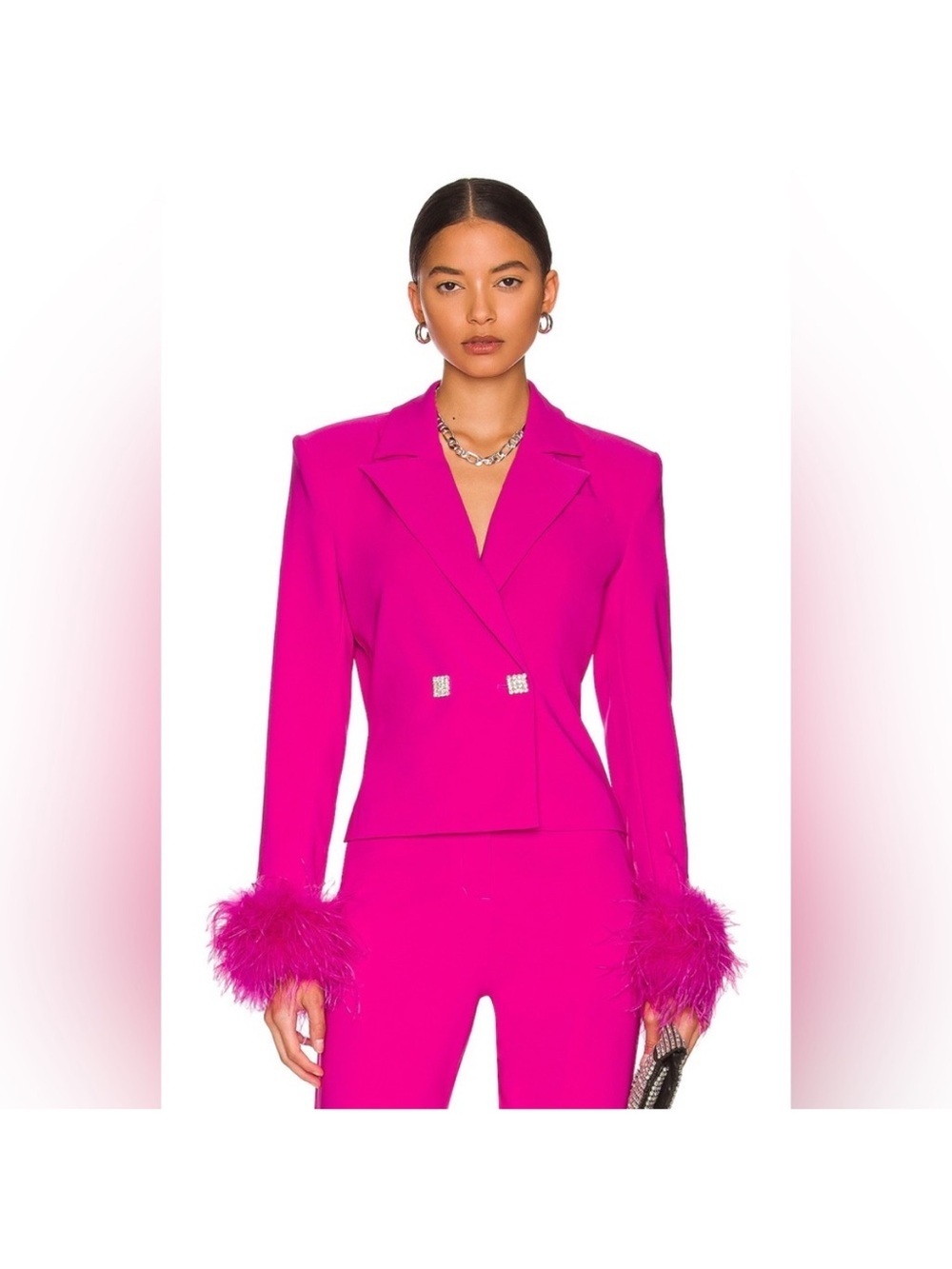 Elisha Blazer by NBD $258 pink feather blazer jacket new